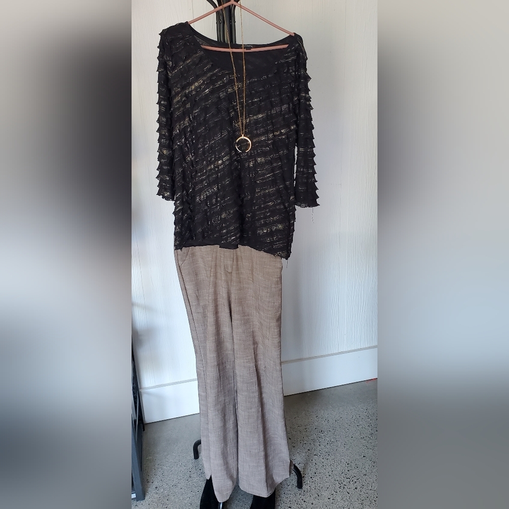 Candie's Black and Tan Wide Leg Pants With Top And Necklace